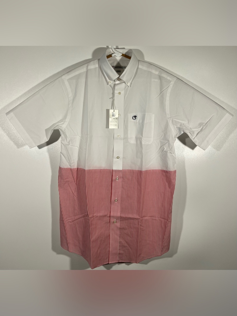 Peach State Pride The Original Causal Dress Shirt White Red Striped Men’s Sz M